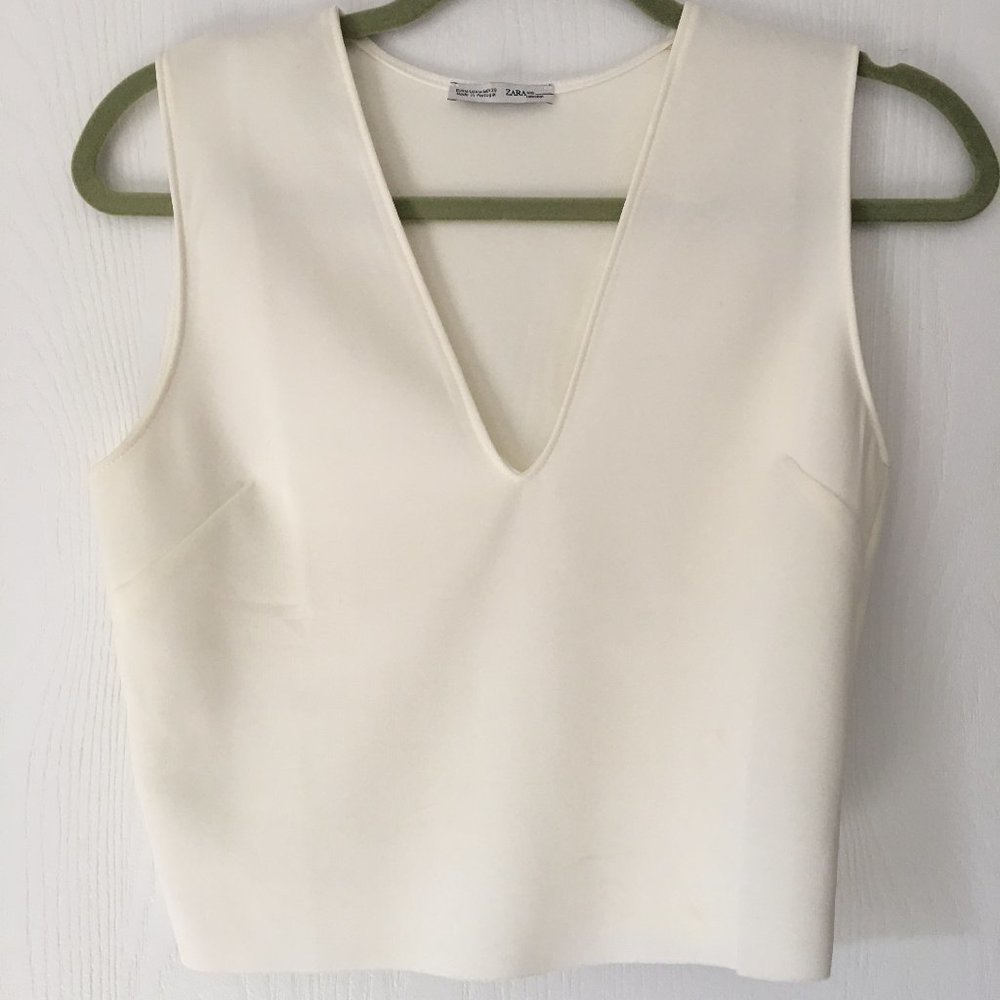 New Cream ZARA Cropped Sleeveless Blouse